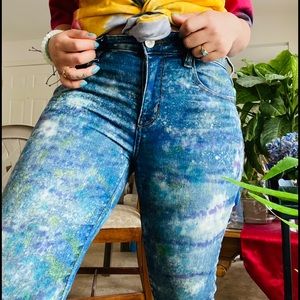 Tie dye bleached jeans